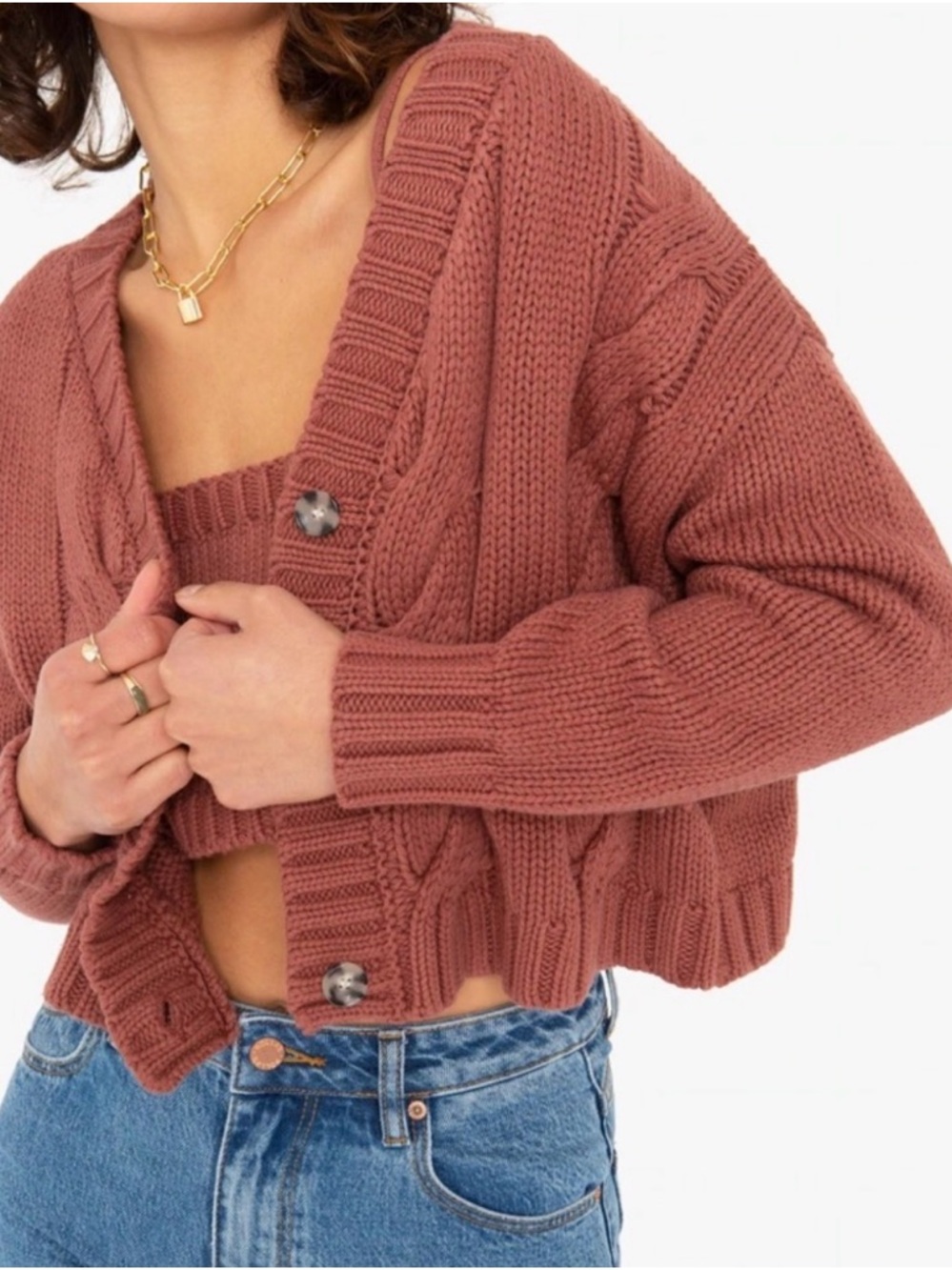 Callahan Cropped Cable Knit Cardigan & Tank